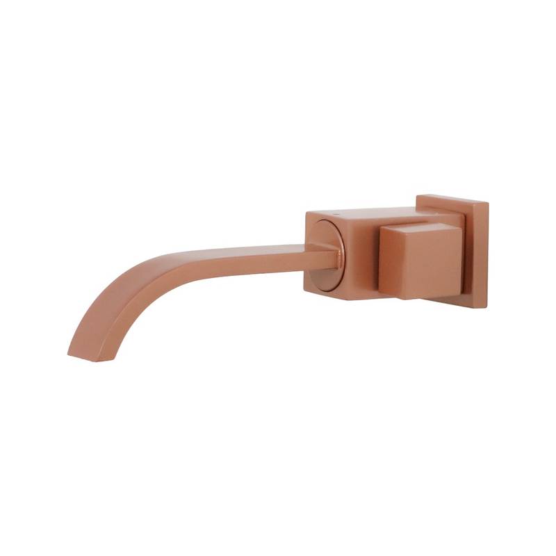 TORNEIRA QUADRADA DE PAREDE TUBO RETANGULAR ROSE GOLD