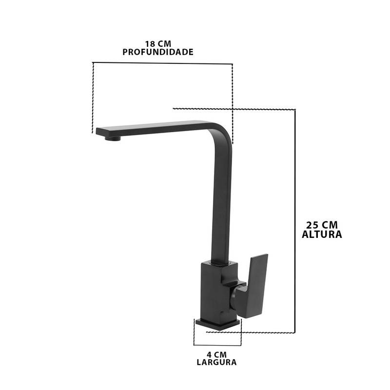 TORNEIRA MONOCOMANDO BLACK TUBO SLIM BAIXO