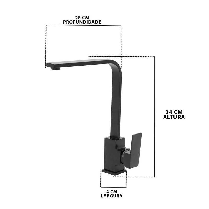 TORNEIRA MONOCOMANDO BLACK TUBO SLIM ALTO